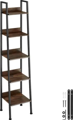 Image de Étagère échelle - 35,5 x 31,5 x 170,5 cm, Bois foncé industriel, rustique
