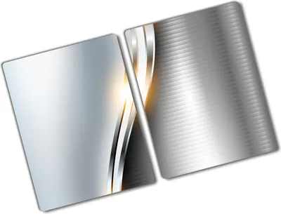 Produktbild von Tulup Glas Herdabdeckplatte - 2x40x52 cm - Glaskeramikkochfeld-Abdeckung Spritzschutz Glasabdeckplatte Kochplattenabdeckung und Schneidebrett - Zweiteilig - Material-Textur - Silberwelle - Silber