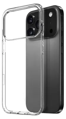 A clear protective case is shown with a smartphone inside, against a white background.