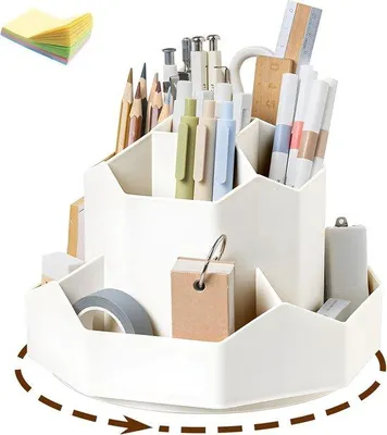 Produktbild von Drehbare Stifthalter, Bürostifthalter, Büro, drehbar mit 9 Fächern, groß, 360-Grad-drehbarer Stifte, Organizer, Büro-Ablagebox, für Büroablage (weiß)