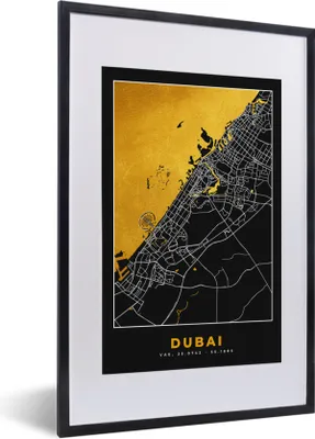 Produktbild von MuchoWow® Gerahmtes Poster Gold - Stadtplan - Dubai - Karte 40x60 cm - Poster mit Schwarzem Bilderrahmen Wandposter Rahmen Foto Bilder - Poster in Rahmen