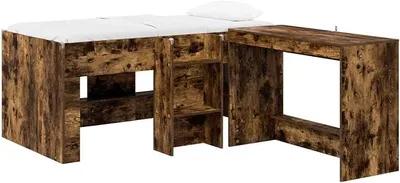 Produktbild von Modernes Hochbett mit Schreibtisch aus Holzwerkstoff, Kompaktes Schreibtischbett für Schlafzimmer, Platzsparendes Multifunktionsbett, Rauch-Eiche, 163 x 101 x 68,5 cm