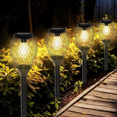 Immagine prodotto di Illuminazione da giardino a energia solare, 4 lampade, IP65, impermeabile, luce bianca calda