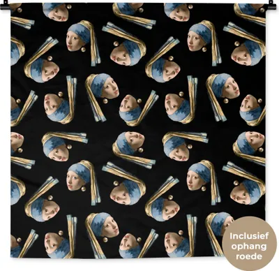Produktbild von MuchoWow® Wandteppich Wandbehang Schnittmuster - Das Mädchen mit dem Perlenohrring - Vermeer 90x90 cm Tapisserie Dekoration Wandtuch - Wandaufhänger