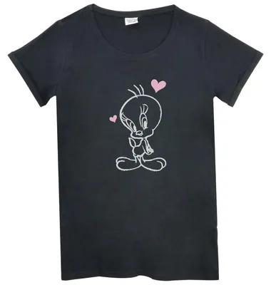 Obrázek produktu pro Noční košile Looney Tunes pro ženy - Tweety pyžamo s krátkým rukávem černá L