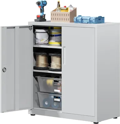 Produktbild von Metallschrank - Aufbewahrungsschrank - Stahlregal - Sicherheitsschrank - Büroschrank - Grau-Weiß