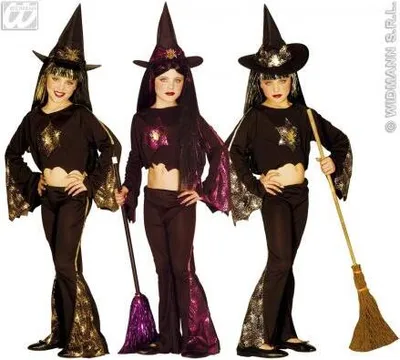 Produktbild von Kostüm Hexe mit Oberteil, Hose und Hut - Kinderkostüm Mädchen Halloween L 158 cm, 11-13 Jahre