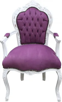Produktbild von Casa Padrino Barock Esszimmer Stuhl mit Armlehnen Lila / Weiß