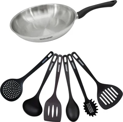 Image de Set poêle 28 cm en inox et 6 ustensiles Fackelmann Geneva