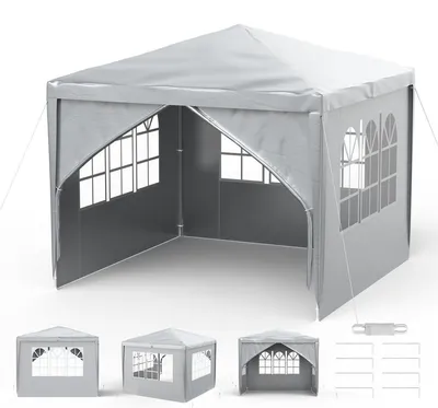 Produktbild von Faltpavillon Wasserdicht 3x3m Grau mit 4 Seitenwänden Gartenpavillon Faltzelt Polyethylen