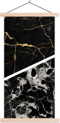 Produktbild von MuchoWow® Textilposter Marmor - Gold - Luxus 60x120 cm mit holzfarbenen Rahmen - Holz