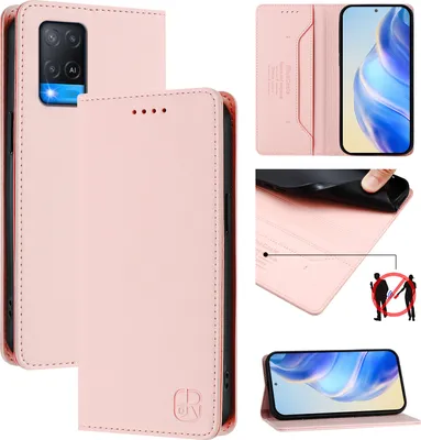 Image de Etui en cuir pour Oppo A54 4G/A54S/A55 5G/A16/A16S/A55s/A53S 5G/A56 5G, étui à rabat avec fentes pour cartes, portefeuille et support Rose