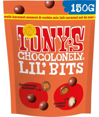 Produktbild von Tony's Chocolonely Lil'bits Milch Karamell Meersalz Keks 150g
