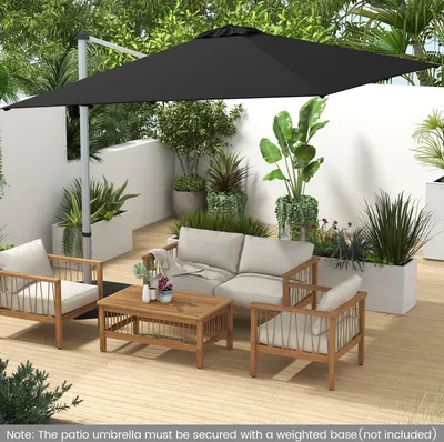 Produktbild von GOPLUS Quadratische Sonnenschirm mit 8 Rippen & Kreuzbasis, 360° Drehbarer Ampelschirm aus Polyestergewebe mit Aluminiumstange, Marktschirm mit 7 Neigungsstufen für Garten & Terrasse (Schwarz)
