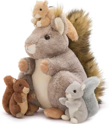 Image de Écureuil en peluche XXL, avec 3 petits à l'intérieur, lavable à 40 °C, pour les enfants