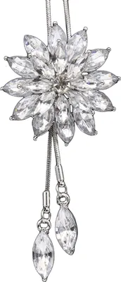 Produktbild von Pulloverkette mit Schneeflocken-Anhänger. Attraktive Accessoires mit Strass-Intarsien-Halskette für Damen-Weiß
