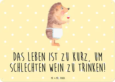 Produktbild von Mr. & Mrs. Panda Wandbild Igel Wein DIN A3 - Gelb Pastell - Geschenk, Rotwein, tafel, Lustige Sprüche, Dekoschild, Schild, Türschild, Spruch, Weißwein, Weinglas