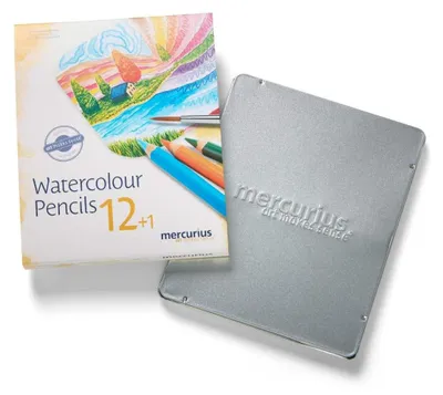 Produktbild von Stockmar Aquarellfarbstifte Set 12 Farben mit Pinsel - Buntstifte Mercurius Aquarelpotloden 12 st