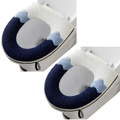 Imagen del producto de Funda para asiento de inodoro, 2 unidades, gruesa, de color gris, lavable, para asientos de inodoro ovalados