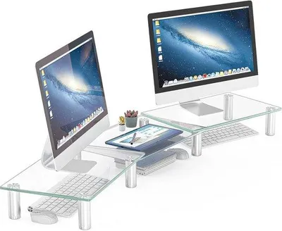 Zdjęcie produktu dla Regulowany uchwyt na dwa monitory do komputera stacjonarnego, laptopa i biura