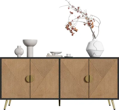 Image de OKWISH Buffet avec Portes et 2 Tiroirs pour Salon, 160x40x75 cm, Noir et Imitation Bois