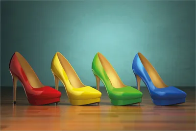 Produktbild von Wallario selbstklebendes Poster - Bunte Schuhe - High Heels für Frauen, Größe: 61 x 91,50 cm