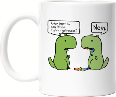 Produktbild von T-Rex frisst Einhorn Tasse Lustiges Einhorn Dinosaurier Fun Dino Geschenk Ironie Sarkasmus