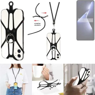 Produktbild von K-S-Trade 3in1 Handykette Handyband Handykordel Halsband Smartphone-Ring Handy-Ring kompatibel mit Tecno Pova 5 Pro Fingerhalterung Handyring