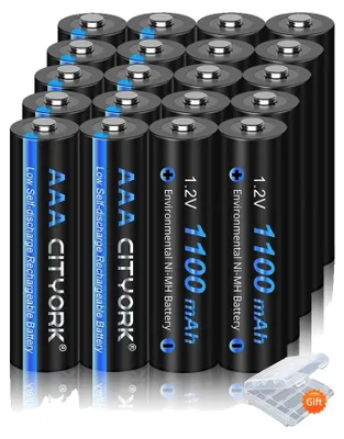 Image de Piles rechargeables de type NiMH, capacité de 1 100 mAh, lot de 20 piles AAA
