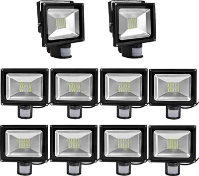 Produktbild von Greenmigo 10x 30W SMD Fluter mit Bewegungsmelder LED Strahler Warmweiß warmweiss Licht IP65 Wasserdicht LED Lampe Wandleuchter Flulicht Flutbeleuchtung LED Gartenlampe Außenstahler