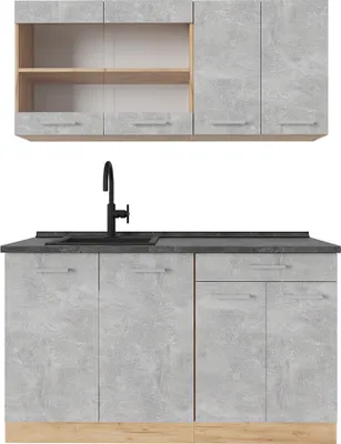 Produktbild von Vicco Single küche R-Line, 140 cm , AP Anthrazit, Beton/Goldkraft Eiche