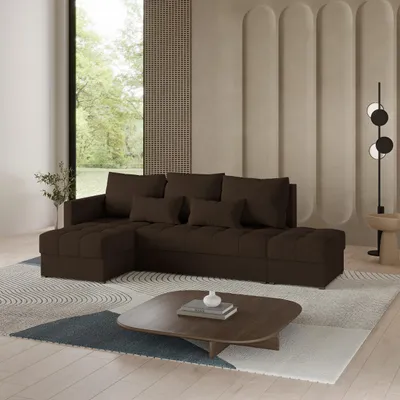 Produktbild von Masseno Ecksofa LUMARI L-S mit Schlaffunktion L-Form, Sofa mit Bettkasten, Wohnzimmersofa, Couch, Soffa, Bettsofa, Couchgarnitur- Braun, KRONOS 06