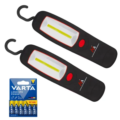 Imagen del producto de 2 lámparas de taller con linterna LED, gancho y baterías