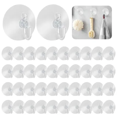 Immagine prodotto di 40 ganci a ventosa riutilizzabili, trasparenti, per bagno, cucina e finestre