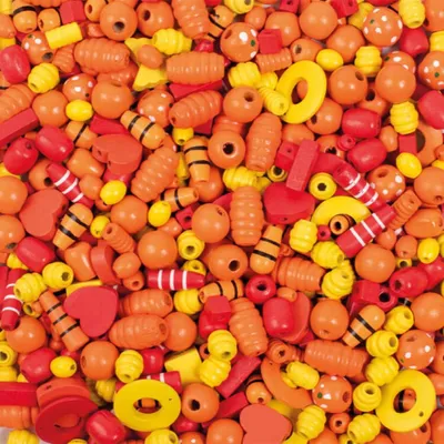 Produktbild von Playbox Holzperlen 250 gr rot gelb & orange