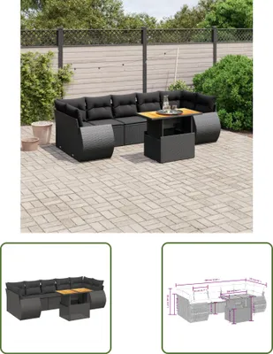 Produktbild von The Living Store 8-tlg. Garten-Sofagarnitur mit Kissen Schwarz Poly Rattan