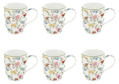 Produktbild von 6er Set Becher, Tassen GARDEN DREAMS weiß mit bunten Blumen für 350ml Easy Life