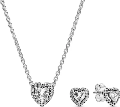 Pandora 28510 Damen-Geschenkset Halskette und Ohrringe Erhabenes Herz Weiß 1