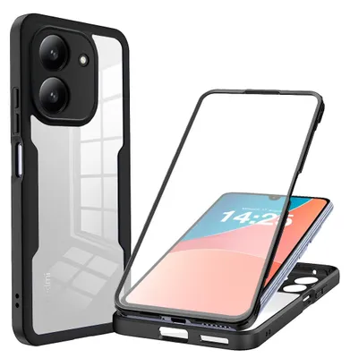 Produktbild von 360 Grad Rundum Schutz Handyhülle für Xiaomi Redmi 13C Full Cover Vollschutz Case Farbe: Schwarz