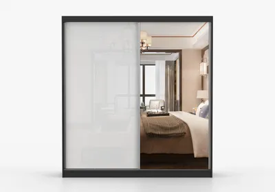Produktbild von Schwebetürenschrank Kleiderschrank Schrank 233 cm Schwarz/Weiß mit Spiegel, 2-türig, Schlafzimmer