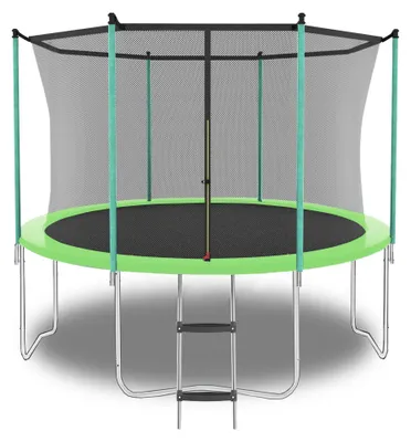 Image de Trampoline de jardin - 244 cm - Filet de sécurité - Échelle - Capacité maximale de 181 kg - Pour l'extérieur - Pour l'entraînement cardio et les jambes