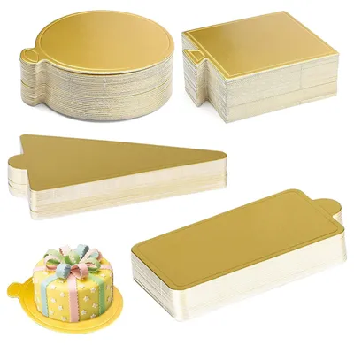 Produktbild von Tortenböden 120 Stück - Goldene Mini-Tortenplatten - Quadratische/Runde/Dreieckige/Rechteckige Platten - Handgriffe - Einzigartiges Design - Tortenplatten