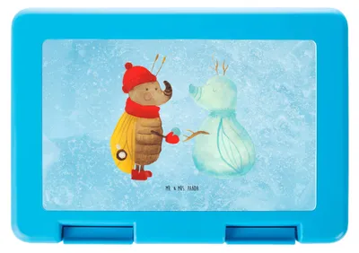 Produktbild von Mr. & Mrs. Panda Bentobox Nachtfalter Schneemann - Eisblau - Geschenk, Weihnachten, Butterbrotdose, Bento Box, Weihnachtsgruß, Snackbox, Schnee, Winter, Lunchbox