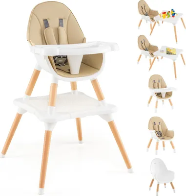 Produktbild von GOPLUS 6 in 1 Hochstuhl Baby, Kinderstuhl mit abnehmbarem Bausteintisch, verstellbarem Doppeltablett, Kombihochstuhl für 6-36 Monate (Khaki)