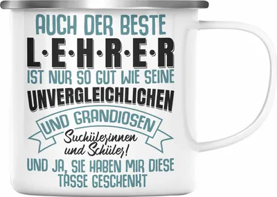 Produktbild von Trendation - Lehrer Geschenk Emaille Tasse Abschied Abschiedsgeschenk für Lehrer Abi Abitur Geschenkidee (Silber)
