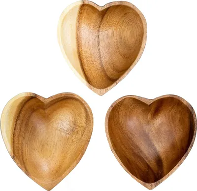 Produktbild von 3er Set Schüssel Akazie 10x3cm Herz Holz Design Schale Obstschale Obstkorb Korb