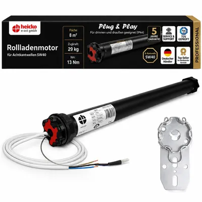 Produktbild von heicko Pro Rollladenmotor 13 Nm SW40 Rohrmotor, Plug & Play, 29 kg Zugkraft, bis 8 m², KI-generiertes Bild
