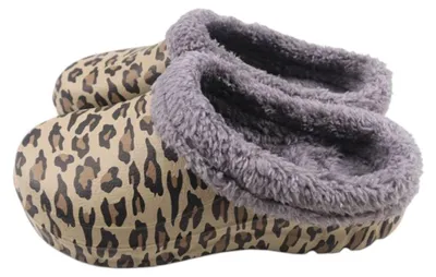 Produktbild von Damen Clogs Leo mit Teddy Kunstfell » günstige Damenschuhe » gefütterte Clogs mit Leoparden-Muster » Winter & Herbst Garten Schuhe: Grau / 36-37 Farbe: Grau Schuhgröße: 36-37
