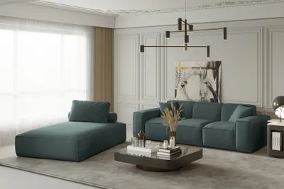 Produktbild von Sofa Set 2-teilig Sezlong und Sofa 3-Sitzer CELES in Stoff Opera Velvet Opalgrün