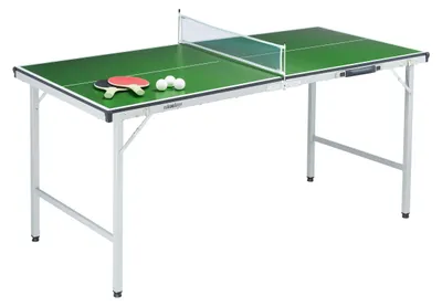 Produktbild von Relaxdays Tischtennisplatte, klappbarer Tischtennistisch mit Netz, 2 Schläger, 3 Bälle, HxBxT: 71 x 150 x 67 cm, grün
